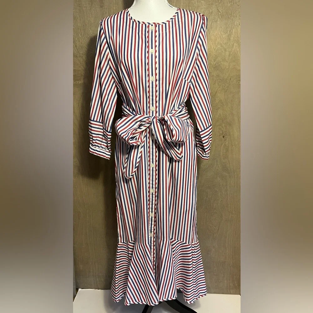 J. Crew Gabriola Ruffled Striped Cotton Shirt Midi Dress Spring Event 10
